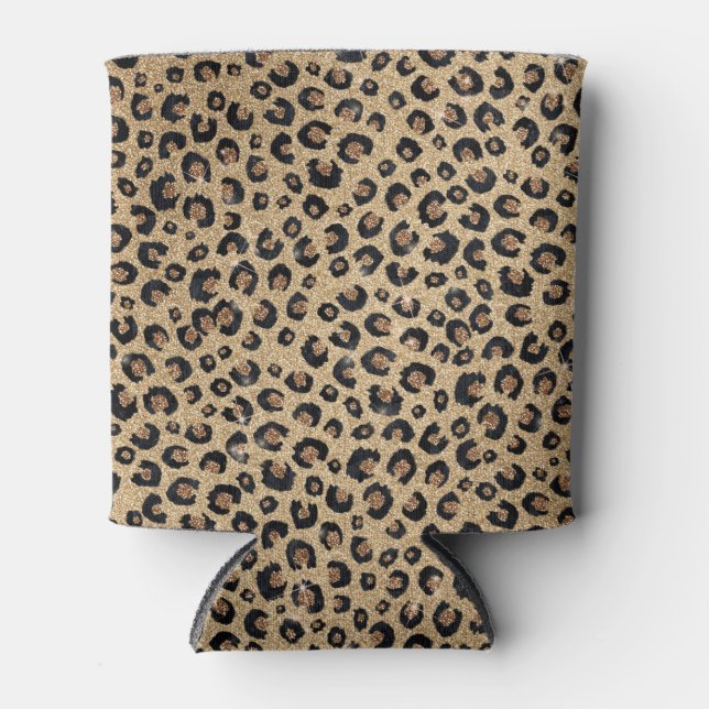 Enfriador De Latas Elegante Purpurina dorado Leopardo negro (Anverso)