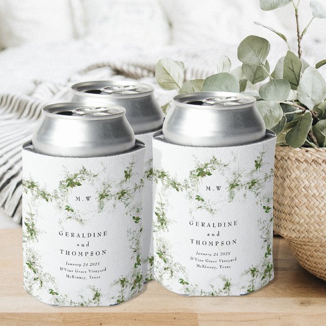 Enfriador De Latas Elegante regalo de Boda de Eucalyptus Monograma (Subido por el creador)