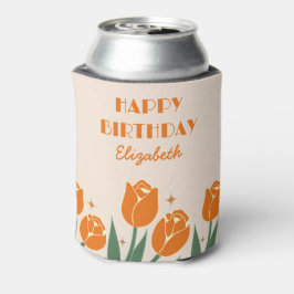 Enfriador De Latas Elegante retro Tulip Floral Naranja Cumpleaños