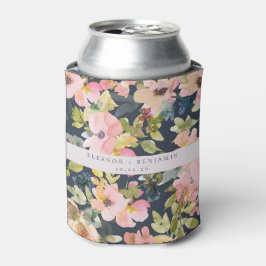 Enfriador De Latas Elegante Rosa Azul Marino Acuarela Floral Boda Per