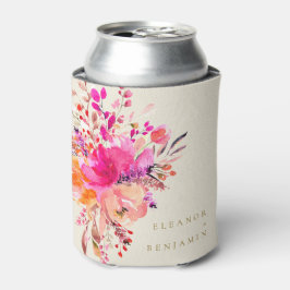 Enfriador De Latas Elegante Rosa Chic Acuarela Floral Boda Personaliz