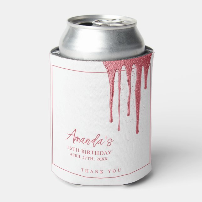 Enfriador De Latas Elegante Rosa de oro Purpurina Drip Sweet 16 Cumpl (Lata Anverso)