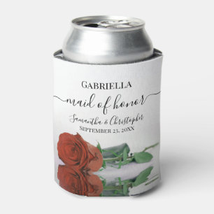 Enfriador De Latas Elegante Rosa Naranja de óxido, empleada de honor 