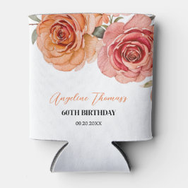 Enfriador De Latas Elegante Rosa Naranja Rojo Floral Cumpleaños