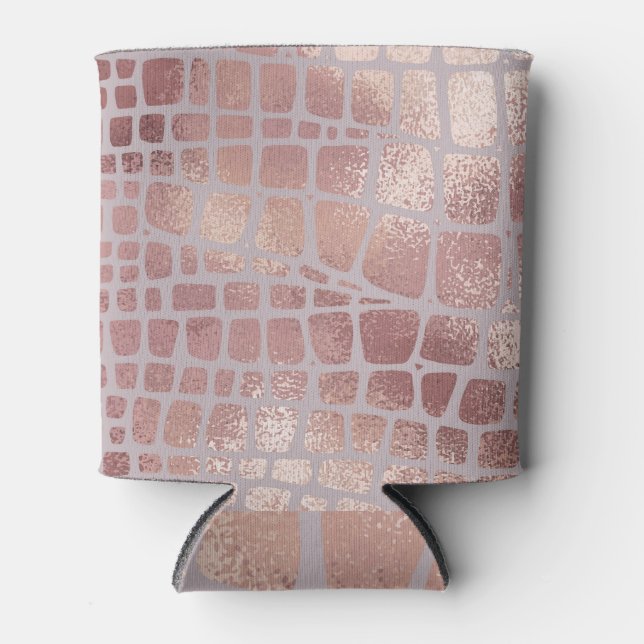 Enfriador De Latas Elegante Rosa Textura de serpiente de oro (Anverso)