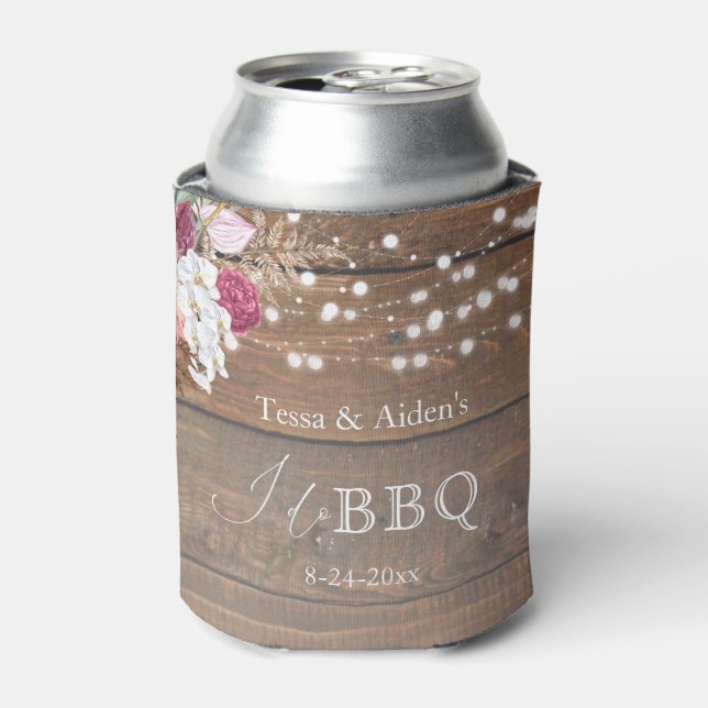 Enfriador De Latas Elegante Rústica Floral De Madera Yo Hago BBQ Cerv (Lata Anverso)