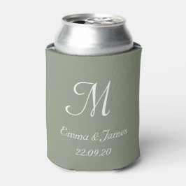 Enfriador De Latas Elegante Sage Green Monograma Fiesta de Boda