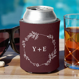 Enfriador De Latas Elegante Simple Bodas Monogramadas de Burgundy Pro