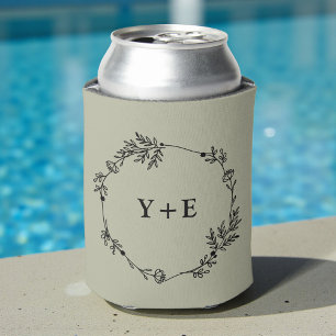 Enfriador De Latas Elegante Simple Monograma de Boda Gris Cemento