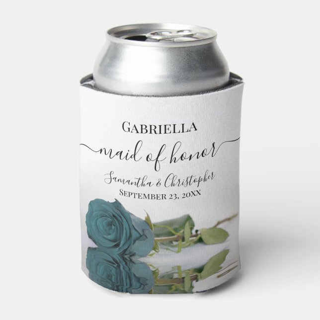 Enfriador De Latas Elegante sirvienta Verde azulada Rosa mimada de Bo (Lata Anverso)