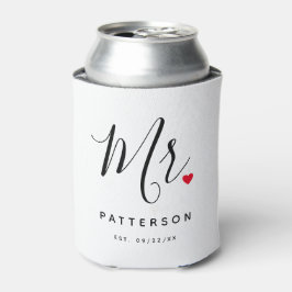 Enfriador De Latas Elegante Sr. Personalizado Apellido y Boda de fech