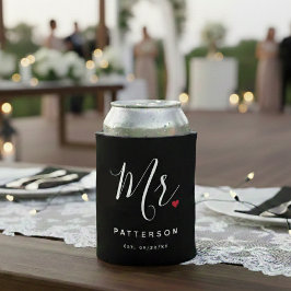 Enfriador De Latas Elegante Sr. Personalizado Apellido y Boda de fech