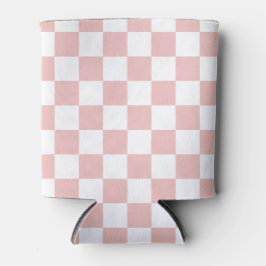 Enfriador De Latas Elegante tablero de ajedrez rosa bebé