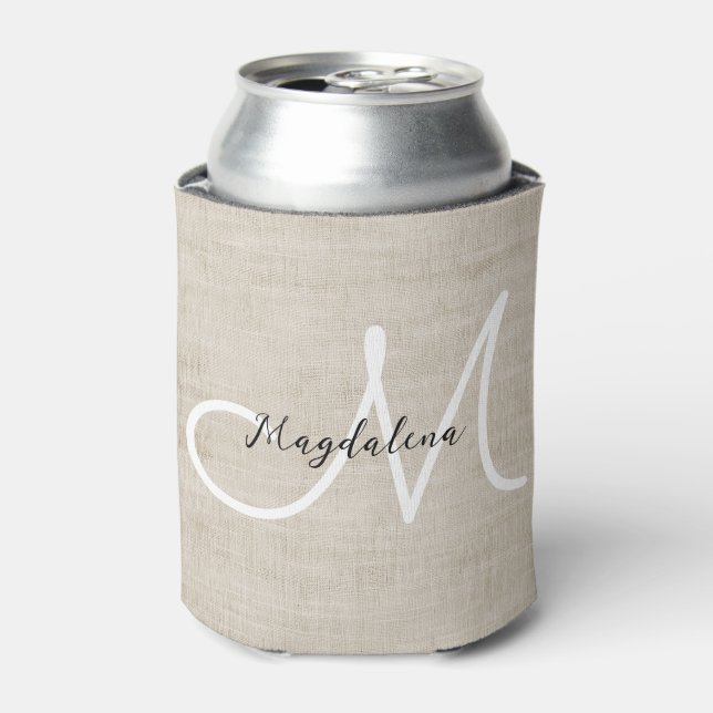 Enfriador De Latas Elegante textura de lino beige (Lata Anverso)