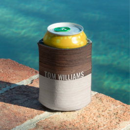 Enfriador De Latas Elegante textura de madera marrón Monograma de est