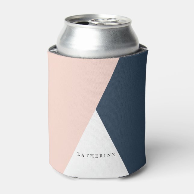 Enfriador De Latas Elegante triángulos geométricos rosa y azul marino (Lata Anverso)
