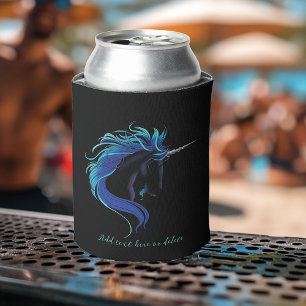 Enfriador De Latas Elegante Unicornio Negro Fantasía Mágica Azul Plat