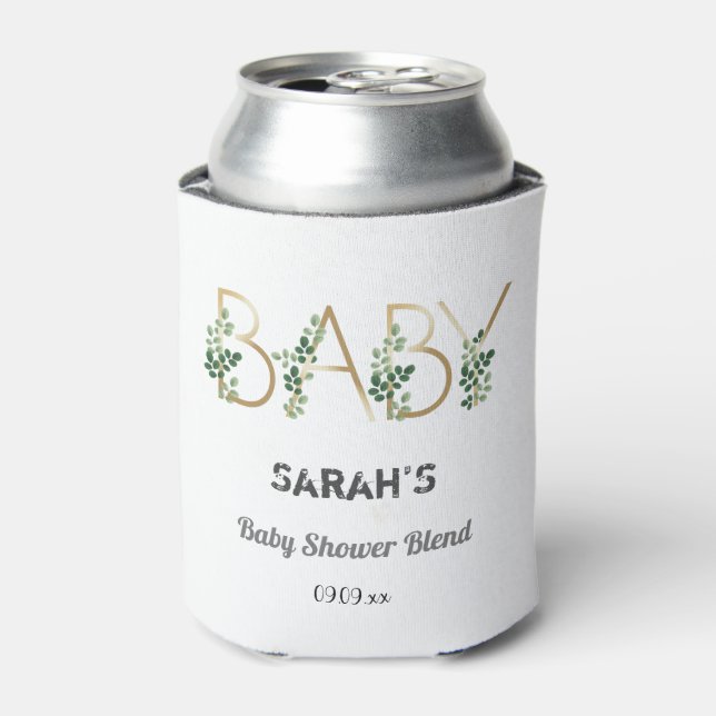 Enfriador De Latas Elegante vegetación Baby Slogan Floral Baby Shower (Lata Anverso)