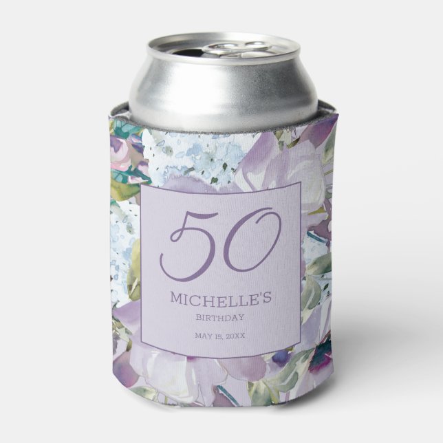 Enfriador De Latas Elegante vegetación floral púrpura Lilac 50 cumple (Lata Anverso)
