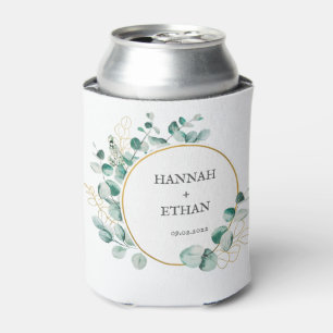 Enfriador De Latas Elegante Verde Eucalipto Dorado Personalizado