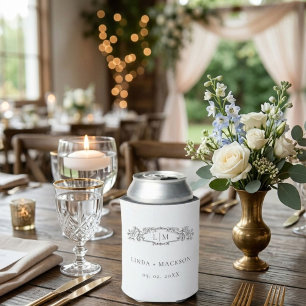 Enfriador De Latas Elegante y Chic crest botánico monograma boda