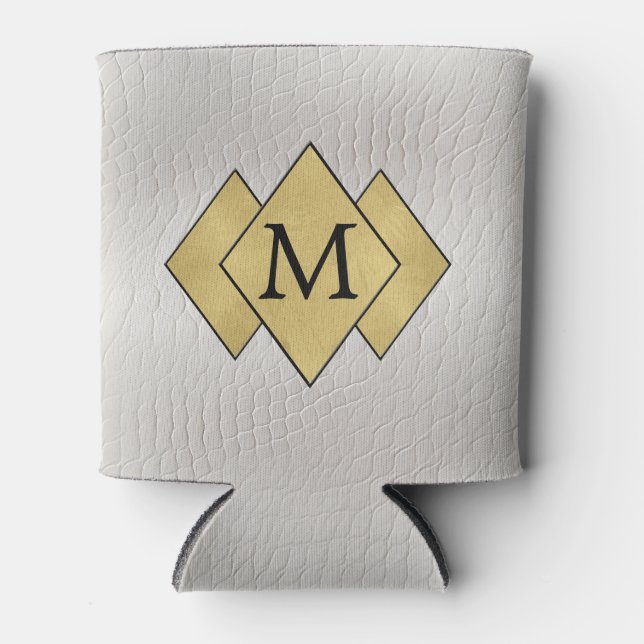 Enfriador De Latas Elegante y elegante cuero blanco falso personaliza (Anverso)