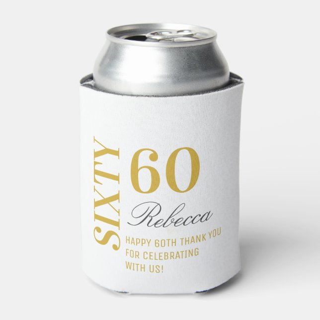 Enfriador De Latas Elegante y personalizado blanco y oro 60 cumpleaño (Lata Anverso)