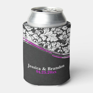 Enfriador De Latas Elegantes Damascos Gris Y Blanco Con Acentos Rosa