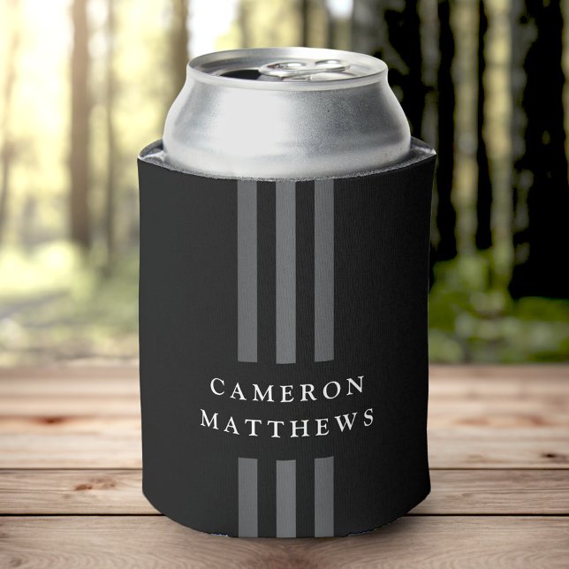 Enfriador De Latas Elegantes líneas oscuras modernas monogramadas neg (Subido por el creador)