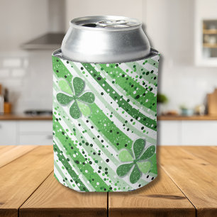 Enfriador De Latas Elegantes Rayas Blancas y Verdes con Brillo de Tré