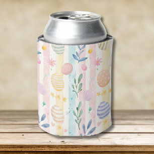 Enfriador De Latas Elegantes rayas de Pascua de acuarela pastel Huevo