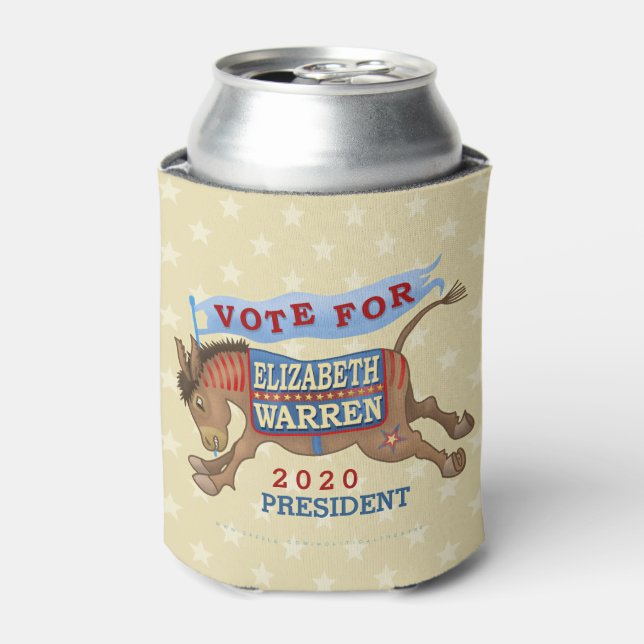 Enfriador De Latas Elizabeth Warren Presidente 2020 Demócrata Donkey (Lata Anverso)