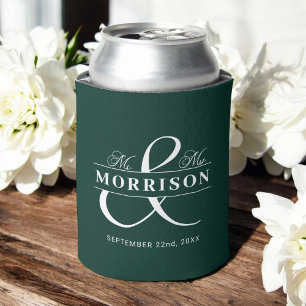 Enfriador De Latas Emerald Green Mr. Mrs Wedding Favor