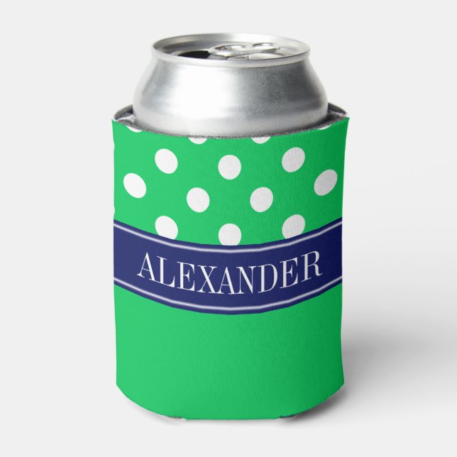 Enfriador De Latas Emerald Grn Wht LG Polka Dot CB Nombre de la Marin (Lata Anverso)