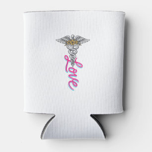 Enfriador De Latas Enfermera Amor Caduceo Floral Diseño Vertical Médi