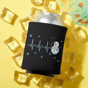 Enfriador De Latas Enfermera Ritmo Cardiaco Muñeco de Nieve Navidad 
