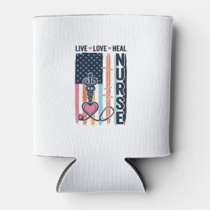 Enfriador De Latas Enfermera Vive Ama Sana Patriótico Vintage Vector 