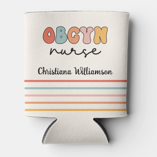 Enfriador De Latas Enfermero Retro OBGYN personalizado (Anverso)