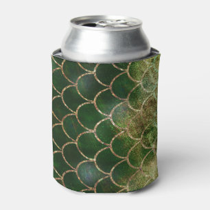 Enfriador De Latas Escamas de pez sirena con brillo verde y dorado