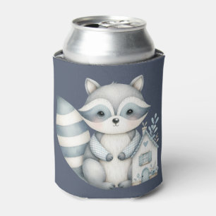 Enfriador De Latas Escena caprichosa de mapache nocturno en cabaña de