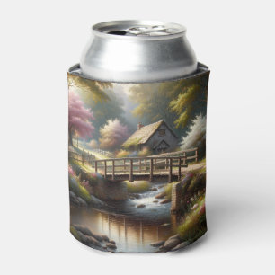 Enfriador De Latas Escena de cabaña de puente de primavera Cottagecor