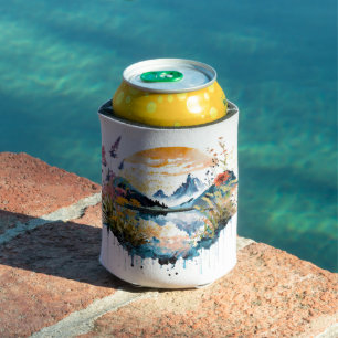 Enfriador De Latas Escena de montaña en acuarela