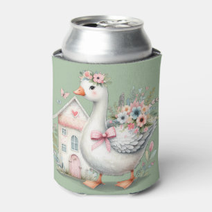Enfriador De Latas Escena Floral de Casa de Ganso de Cabaña