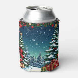 Enfriador De Latas Escena Navideña Festiva con Árboles Nevados
