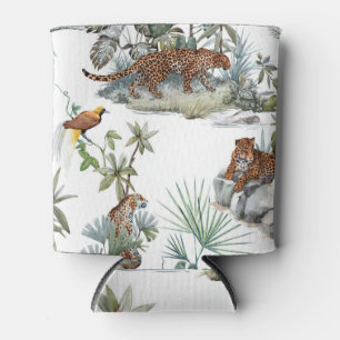 Enfriador De Latas Escena tropical de color de agua de leopardo de la