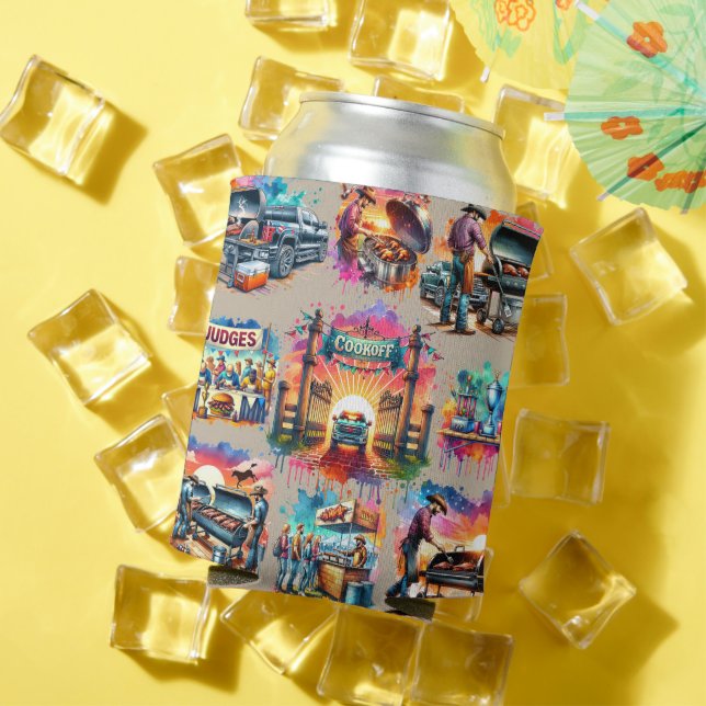 Enfriador De Latas Escenas de Cocina de Cowboy Occidental BBQ 2 Perso (Verano in situ)