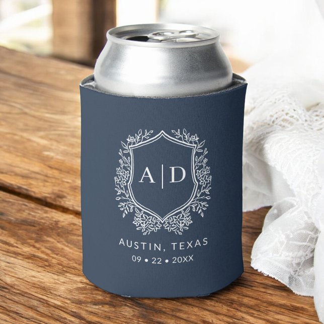 Enfriador De Latas Escudo azul de la Marina Boda Monograma Moderno (Subido por el creador)