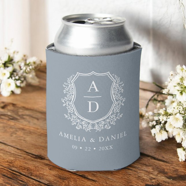 Enfriador De Latas Escudo azul turbio Boda monograma moderno (Subido por el creador)