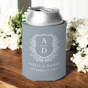 Enfriador De Latas Escudo azul turbio moderno Boda monograma moderno