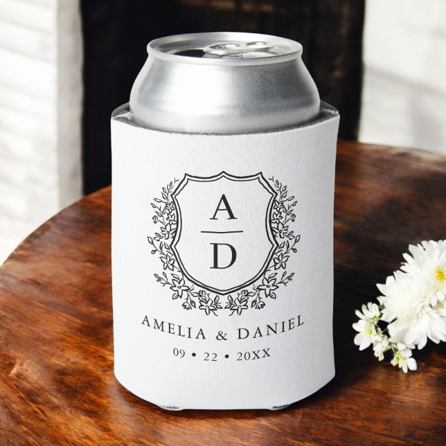 Enfriador De Latas Escudo blanco negro Boda de monograma moderno (Subido por el creador)